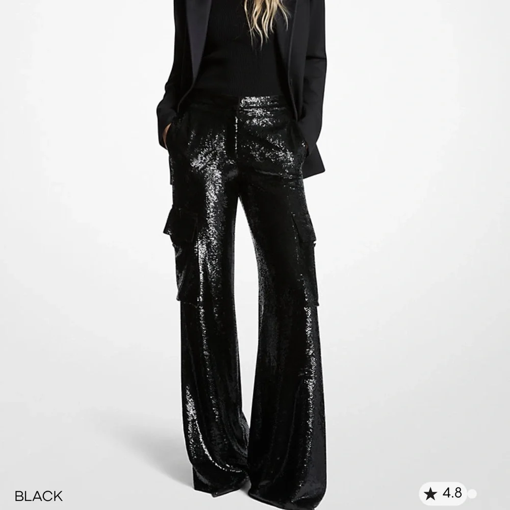 Zara Black Sequin Flare Pants S - Picture 3 of 7